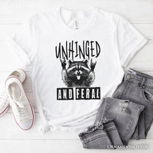 Load image into Gallery viewer, Unhinged and Feral Raccoon T-Shirt, Funny Rock Hands White and Natural Tee for Wild People