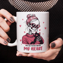 Carregar imagem no visualizador da galeria, Valentine Day Girl Skeleton Personalized Mug, My Cat Never Broke My Heart Funny Gift With Custom Name