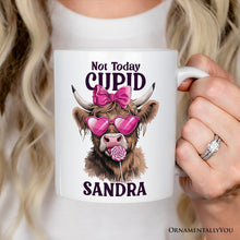 Carregar imagem no visualizador da galeria, Valentines Highland Cow Personalized Mug, Not Today Cupid Funny Cow Lover Gift