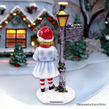 Carregar imagem no visualizador da galeria, Victorian Style Christmas Girl and Street Lamp Tabletop Figurine, 8" Vintage Holiday Statue of a Gift Carrying Belle