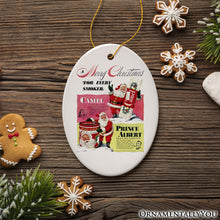 Load image into Gallery viewer, Vintage Christmas Smoking Advertisement Ceramic Ornament, 1940s Camel Cigarette Retro Collectible