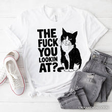 Load image into Gallery viewer, What Are You Looking At T-Shirt, Sarcastic Cat Lover White Tee for Sassy People
