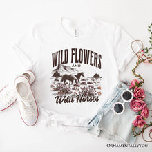 Carregar imagem no visualizador da galeria, Wild Flowers and Wild Horses T-Shirt, Retro Western White and Natural Tee for Free-Spirited Women