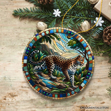 Carregar imagem no visualizador da galeria, African Leopard Expedition Stained Glass Style Ceramic Ornament, Safari Animals Christmas Gift and Decor