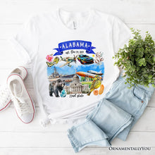Load image into Gallery viewer, Artistic Alabama State Themes and Landmarks T-Shirt, Tee for History and Travel Lovers