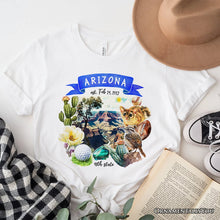 Load image into Gallery viewer, Artistic Arizona State Themes and Landmarks T-Shirt, Tee for History and Travel Lovers