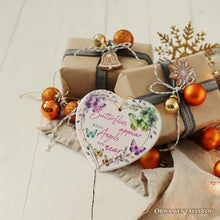 Load image into Gallery viewer, Artistic Butterflies Appear when Angels are Near Quote Ornament, Christmas Memorial Gift