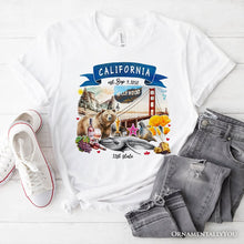 Load image into Gallery viewer, Artistic California State Themes and Landmarks T-Shirt, Tee for History and Travel Lovers