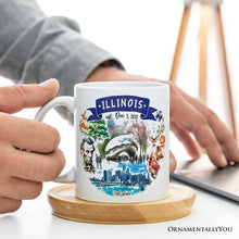 Load image into Gallery viewer, Artistic Illinois State Themes and Landmarks Personalized Mug With Custom Name