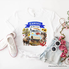 Load image into Gallery viewer, Artistic Kansas State Themes and Landmarks T-Shirt, Tee for History and Travel Lovers