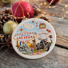 Load image into Gallery viewer, Artistic Las Vegas Collage Art Ceramic Ornament, Slot Machines Cards and Casino Travel Souvenir