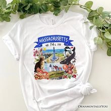 Carregar imagem no visualizador da galeria, Artistic Massachusetts State Themes and Landmarks T-Shirt, Tee for History and Travel Lovers