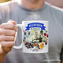 Load image into Gallery viewer, Artistic Michigan State Themes and Landmarks Personalized Mug With Custom Name