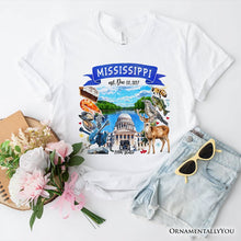 Load image into Gallery viewer, Artistic Mississippi State Themes and Landmarks T-Shirt, Tee for History and Travel Lovers