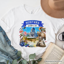Load image into Gallery viewer, Artistic Montana State Themes and Landmarks T-Shirt, Tee for History and Travel Lovers