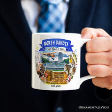 Cargar imagen en el visor de la galería, Artistic North Dakota State Themes and Landmarks Personalized Mug With Custom Name