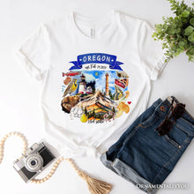 Load image into Gallery viewer, Artistic Oregon State Themes and Landmarks T-Shirt, Tee for History and Travel Lovers