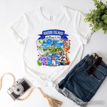 Load image into Gallery viewer, Artistic Rhode Island State Themes and Landmarks T-Shirt, Tee for History and Travel Lovers