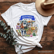 Load image into Gallery viewer, Artistic South Dakota State Themes and Landmarks T-Shirt, Tee for History and Travel Lovers