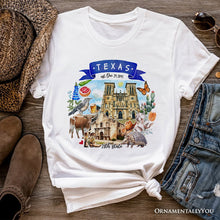 Cargar imagen en el visor de la galería, Artistic Texas State Themes and Landmarks T-Shirt, Tee for History and Travel Lovers