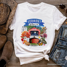 Carregar imagem no visualizador da galeria, Artistic Vermont State Themes and Landmarks T-Shirt, Tee for History and Travel Lovers