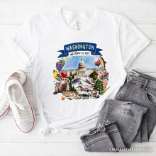 Carregar imagem no visualizador da galeria, Artistic Washington State Themes and Landmarks T-Shirt, Tee for History and Travel Lovers
