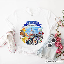 Carregar imagem no visualizador da galeria, Artistic Wisconsin State Themes and Landmarks T-Shirt, Tee for History and Travel Lovers