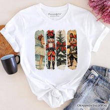 Load image into Gallery viewer, Ballet and Nutcracker Christmas T‑Shirt, Coquette Bow and Mouse Vintage Holiday Tee