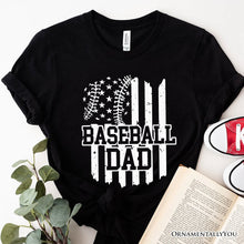 Load image into Gallery viewer, Baseball Dad T-Shirt, Black and White Patriotic Tee for Sports Fathers