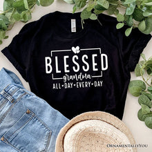 Load image into Gallery viewer, Blessed Grandma T-Shirt, All Day Every Day White and Black Tee for Faithful Grandmothers