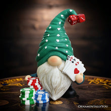 Carregar imagem no visualizador da galeria, Casino Poker Gnome Figurine, 8" Room Table Decor Statue