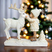 Carregar imagem no visualizador da galeria, (Pre-Order) Charming Deer and Little Girl Figurine, 7.5" Vintage Christmas Garden Statue
