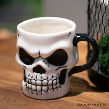 Cargar imagen en el visor de la galería, Classic Skeleton Face Spooky 4" Mug, Ceramic Halloween Gothic Kitchen Cup Decor