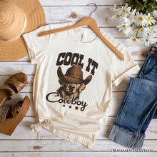 Load image into Gallery viewer, Cool It Cowboy T-Shirt With Western Dog, Retro Golden Retriever White and Natural Tee for Country Lover