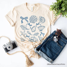 Cargar imagen en el visor de la galería, Coquette Seashell Summer Vibe T-Shirt, Natural and White Retro Beach Tee Gift for Ocean Lover
