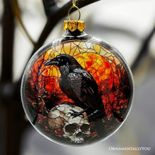 Load image into Gallery viewer, Creepy Stained Glass Skeleton and Raven Haunted Ornament, Halloween Horror and Christmas Tree Decor