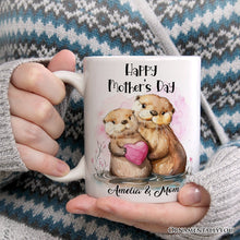 Load image into Gallery viewer, Cute Otters Mother’s Day Themed Custom Mug, Personalized Art Animal Mom and Daughter Gift