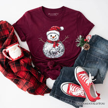 Load image into Gallery viewer, Disco Snowman Christmas T‑Shirt, Retro Holiday Tee for Dancers