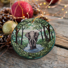 Load image into Gallery viewer, Elephant Elegance Stained Glass Style Ceramic Ornament, African Animals Christmas Gift and Decor