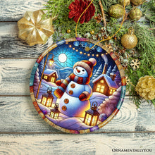 Load image into Gallery viewer, Enchanting Snowman with Cozy Lantern in Winter Village Ceramic Ornament for Decor and Gift