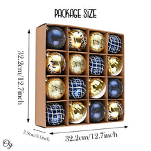 Carregar imagem no visualizador da galeria, Festive Gold and Frosted Blue Assorted Ornament Bauble Bundle, Set of 16 Elegant Christmas Balls