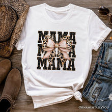 Carregar imagem no visualizador da galeria, Glitter Leopard Mama T-Shirt, Coquette Bow Tee for Glam and Trendy Mothers