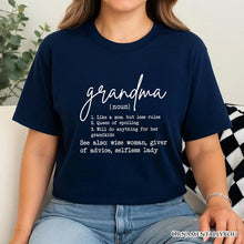 Carregar imagem no visualizador da galeria, Grandma Definition T-Shirt, White, Natural, Navy and Black Funny Tee for Grandmothers