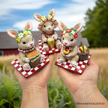 Carregar imagem no visualizador da galeria, Joyful Picnic Gathering Bunny Trio Set of Three Figurines, Spring Rabbit Statue 4.5" Decor