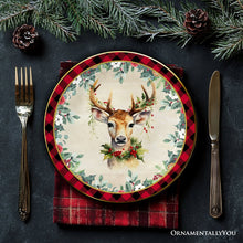 Carregar imagem no visualizador da galeria, Holiday Cheer Set of 4 Plates with Real Gold Plaid Trim, Christmas Tableware Collection for Salad, Dessert, Appetizer, and Side Plates