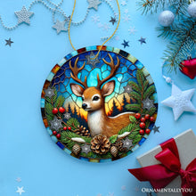 Carregar imagem no visualizador da galeria, Majestic Winter Deer in Holly Branches Ornament, Enchanting Holiday Wonderland for Christmas Tree Decor
