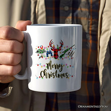 Carregar imagem no visualizador da galeria, Personalized Mug Buffalo Plaid Hunting Theme Christmas, Hunter Gift, Red and Green Deer and Gun