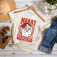 Carregar imagem no visualizador da galeria, Merry Christmas Santa T‑Shirt, Retro Red Checkered Tee for Classic Holiday Season