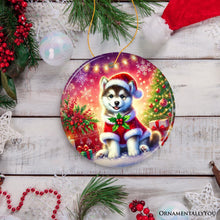 Carregar imagem no visualizador da galeria, Merry Holly Berry Siberian Husky Ornament, Whimsical Christmas Tree Decor