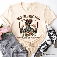 Carregar imagem no visualizador da galeria, Motherhood Mama Rock T-Shirt, Retro White and Natural Tee for Strong and Rocking Mothers